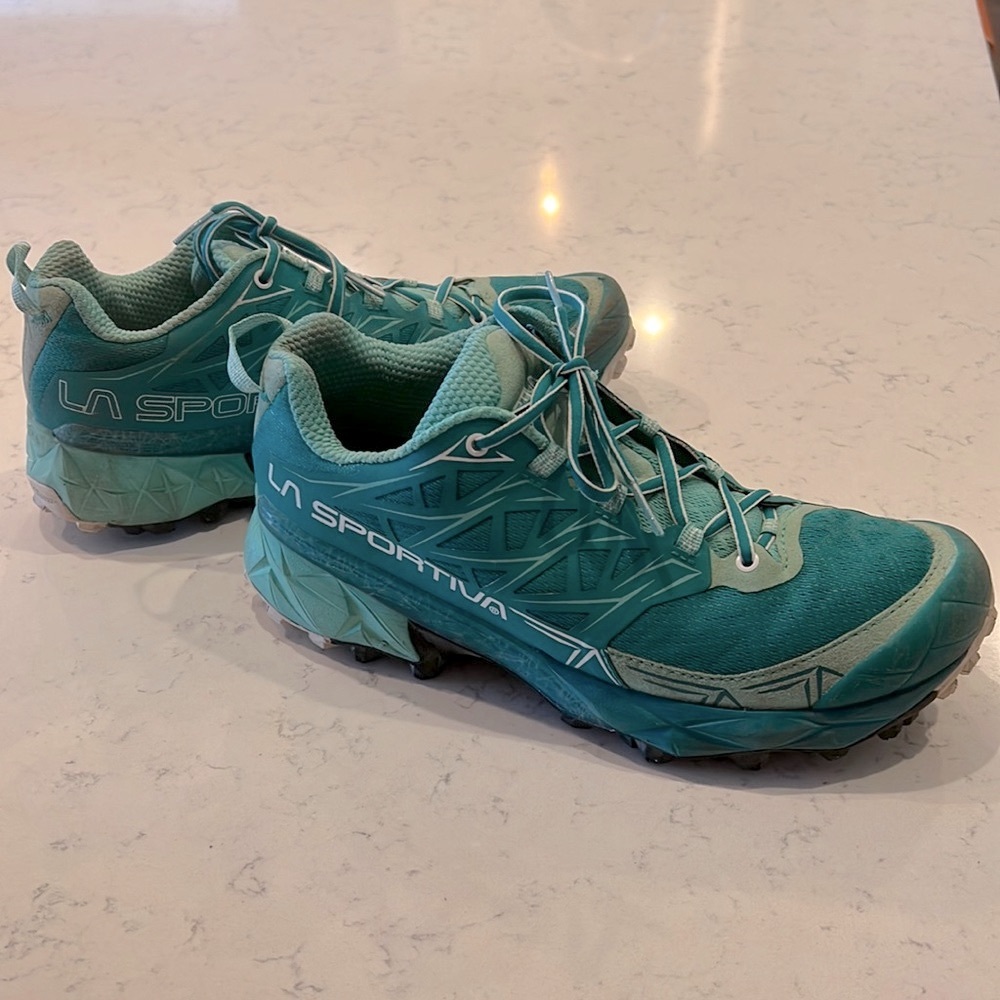 Women’s hiking shoes, size 8.5. Color teal.